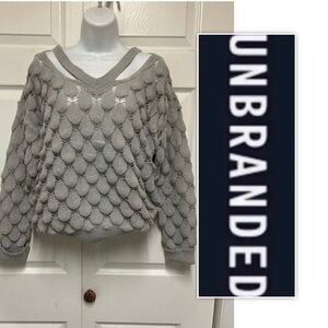 UNBRANDED Grey Long Sleeved Scalloped Sweater